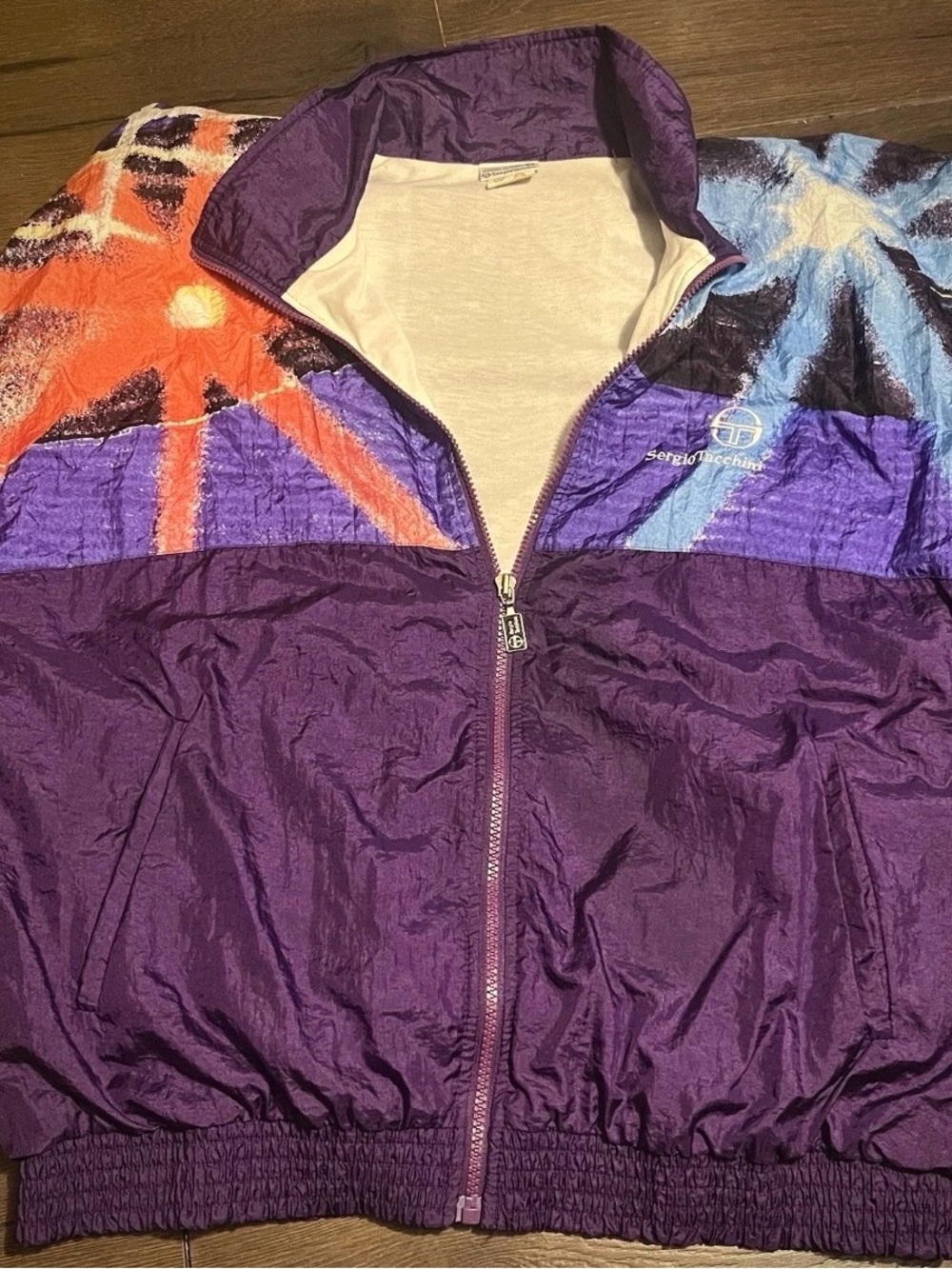 Sergio Tacchini Purple Colorblock Bomber Jacket with Orange & Blue Accents